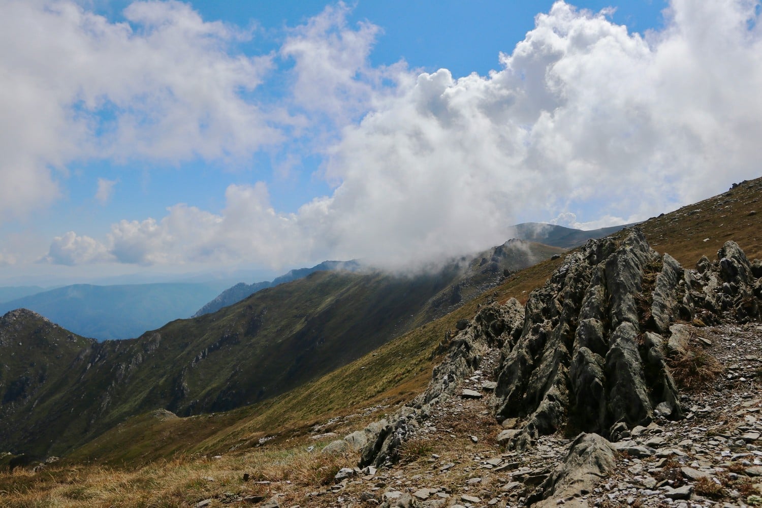 Randonnée en montagne avec des sommets enneigés